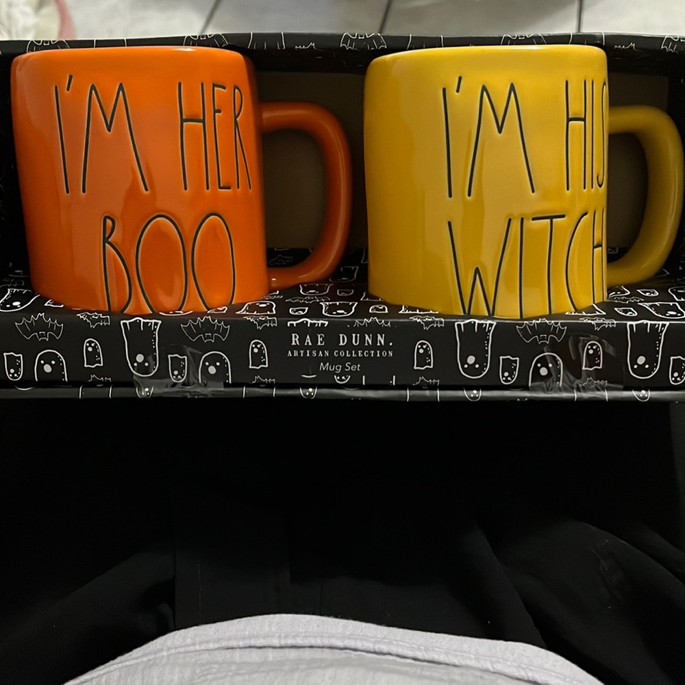 rae dunn halloween couple mug set